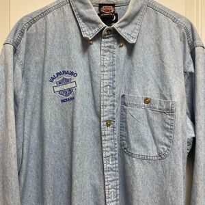 *Vintage* Harley-Davidson Motorcycles XL Denim Button-Down Shirt Pocket & Logo
